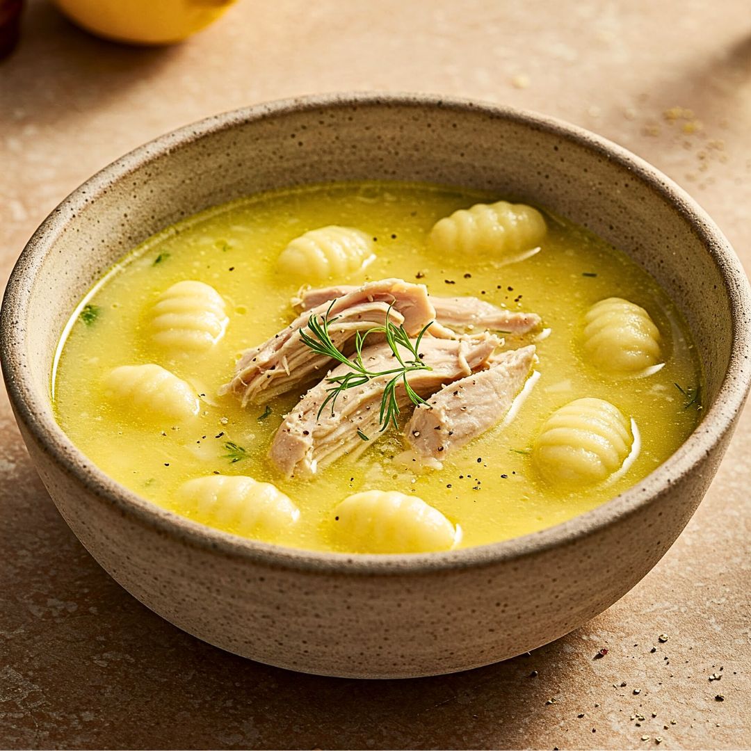Creamy Avgolemono Chicken Soup With Gnocchi (Easy Greek-Inspired Comfort Recipe) 7 Bowl of Avgolemono Chicken Soup With Gnocchi