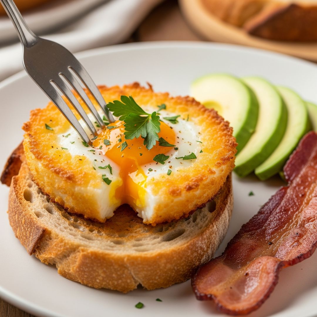 Crispy Parmesan Eggs Recipe – Easy, 3-Ingredient, Low-Carb Breakfast! 9 Step 4: Serve crispy parmesan egg hot on a plate