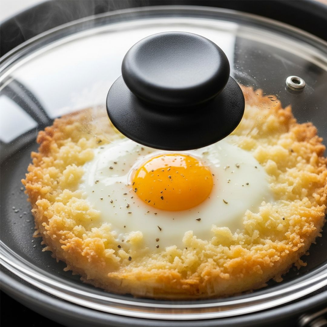 Crispy Parmesan Eggs Recipe – Easy, 3-Ingredient, Low-Carb Breakfast! 8 Step 3: Cover and cook until yolk is soft and whites are set