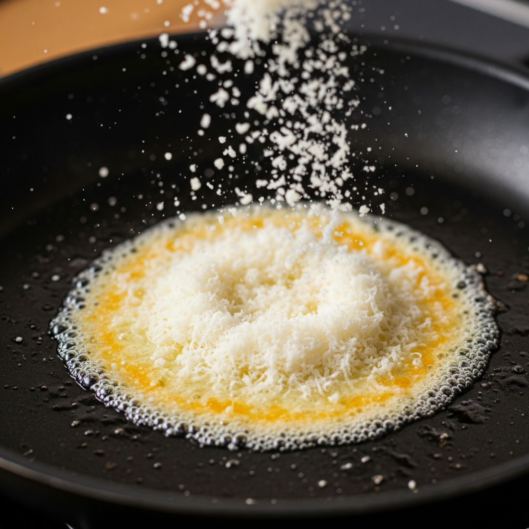 Crispy Parmesan Eggs Recipe – Easy, 3-Ingredient, Low-Carb Breakfast! 7 Step 1: Sprinkle parmesan cheese in hot skillet