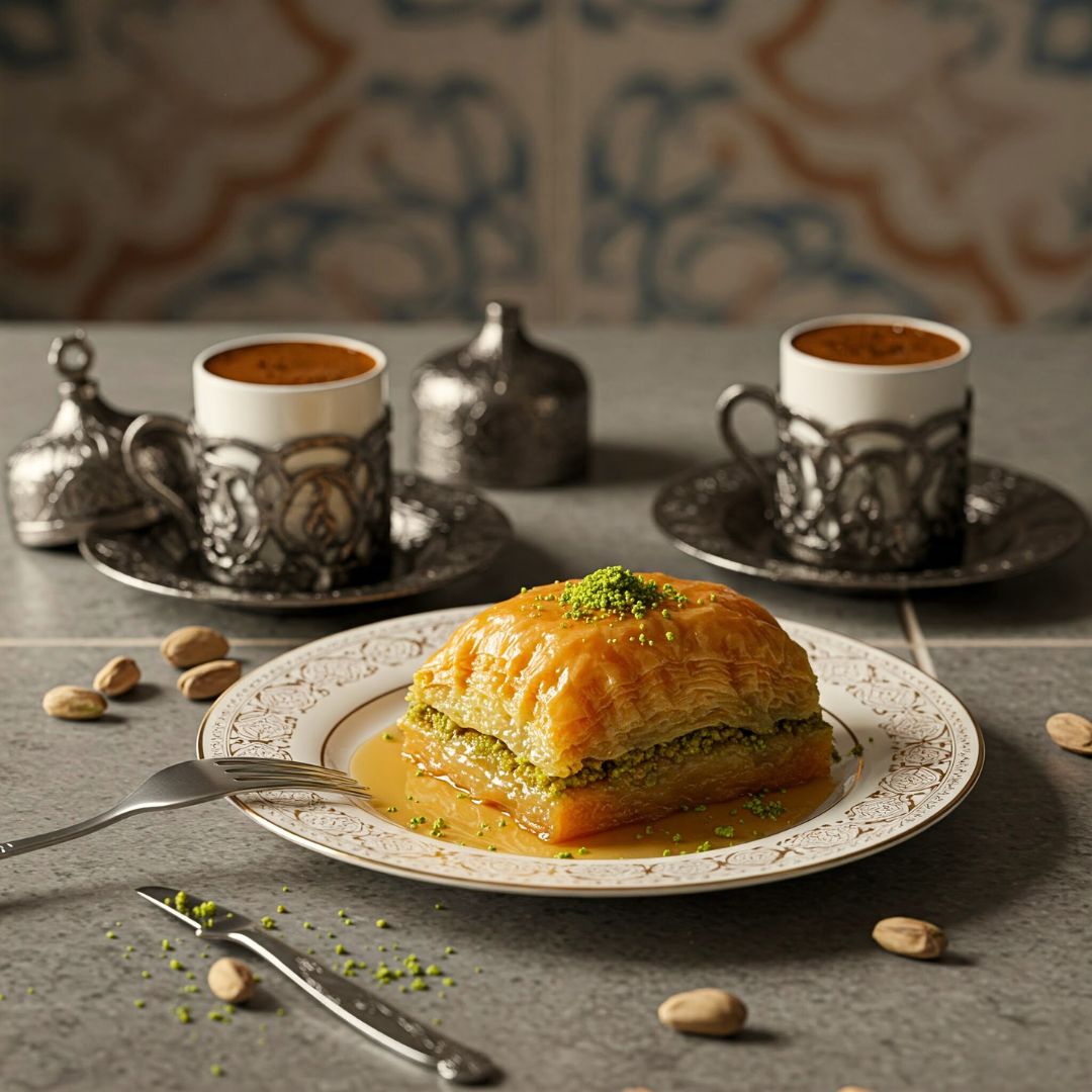 Best Baklava Recipe | Easy Homemade Traditional Baklava with Honey Syrup 13 Baklava served with Turkish coffee