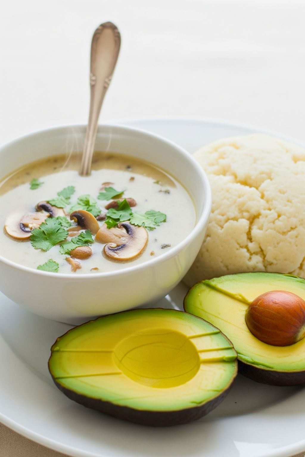 Ghanaian Light Soup with Mushrooms: The Ultimate Authentic Recipe 12 Ghanaian light soup with mushrooms served with fufu and avocado