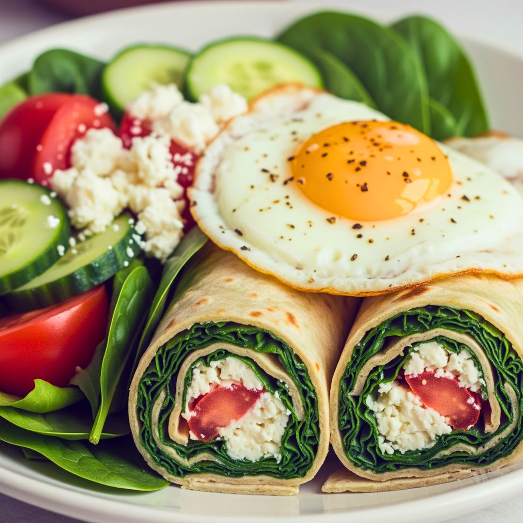 Make-Ahead Egg, Spinach and Feta Wraps Recipe | Easy & Healthy Breakfast Meal Prep 11 Side salad with egg wrap