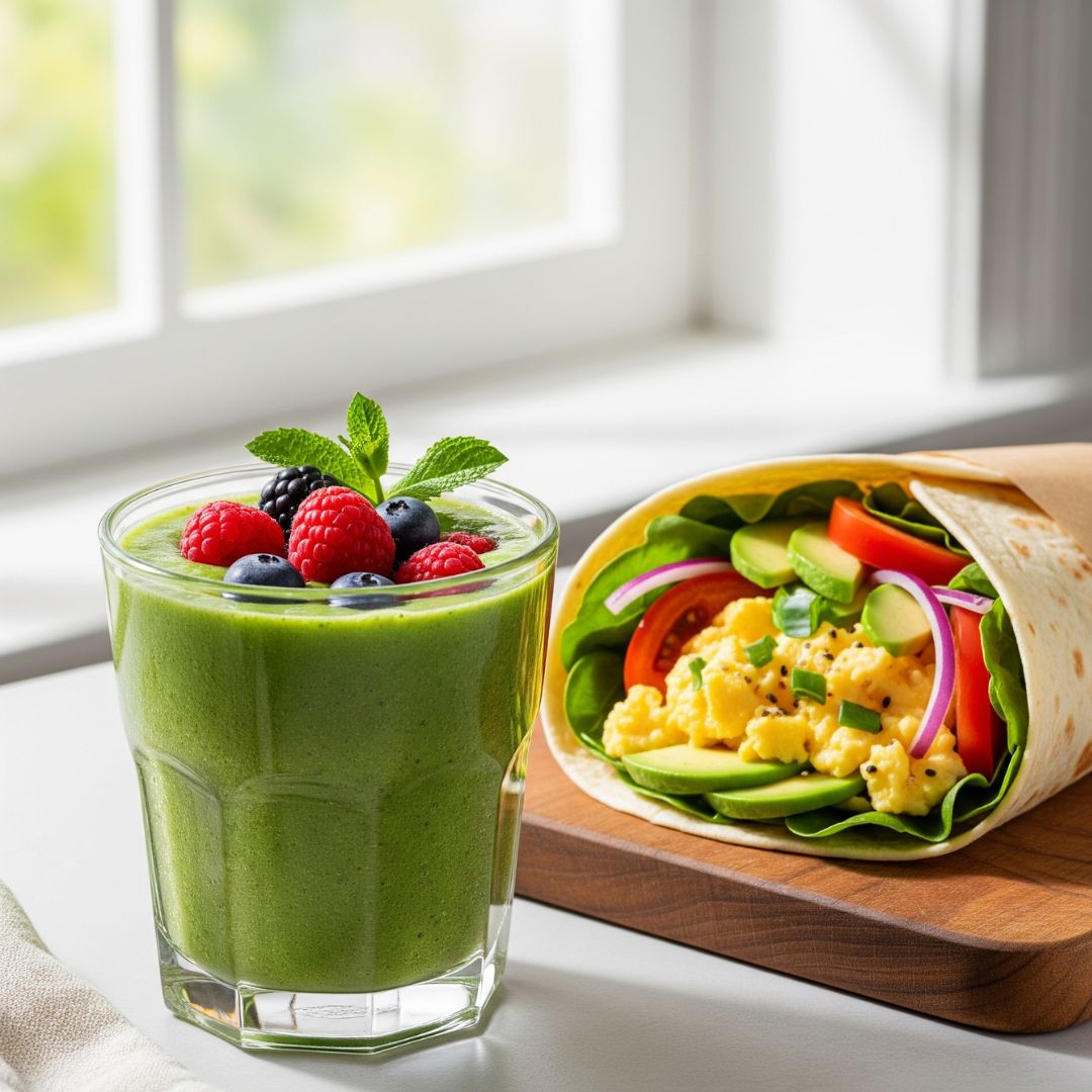Make-Ahead Egg, Spinach and Feta Wraps Recipe | Easy & Healthy Breakfast Meal Prep 9 Smoothie with Breakfast Wrap