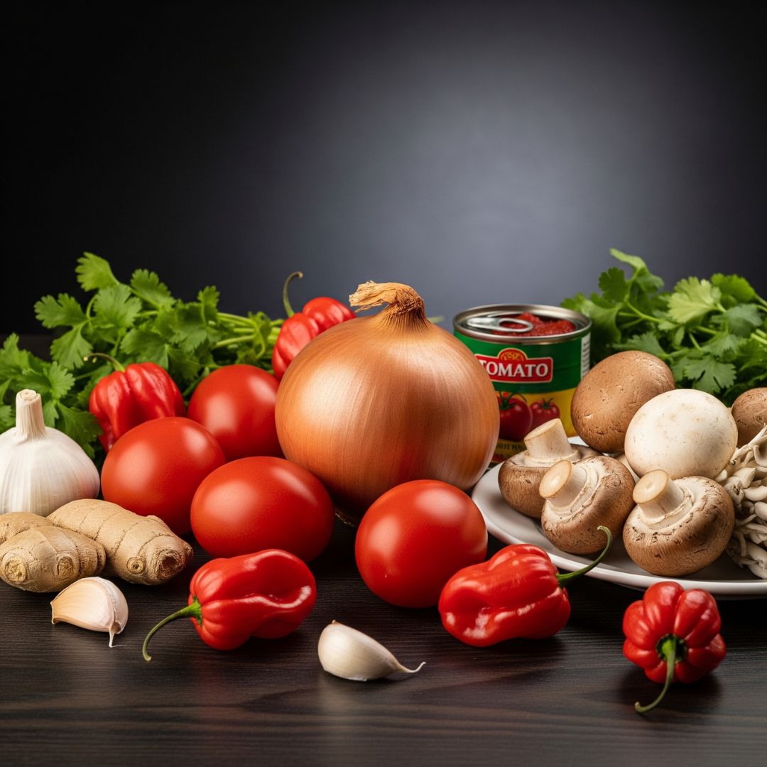 Ghanaian Light Soup with Mushrooms: The Ultimate Authentic Recipe 10 Ghanaian light soup ingredients laid out on a kitchen counter