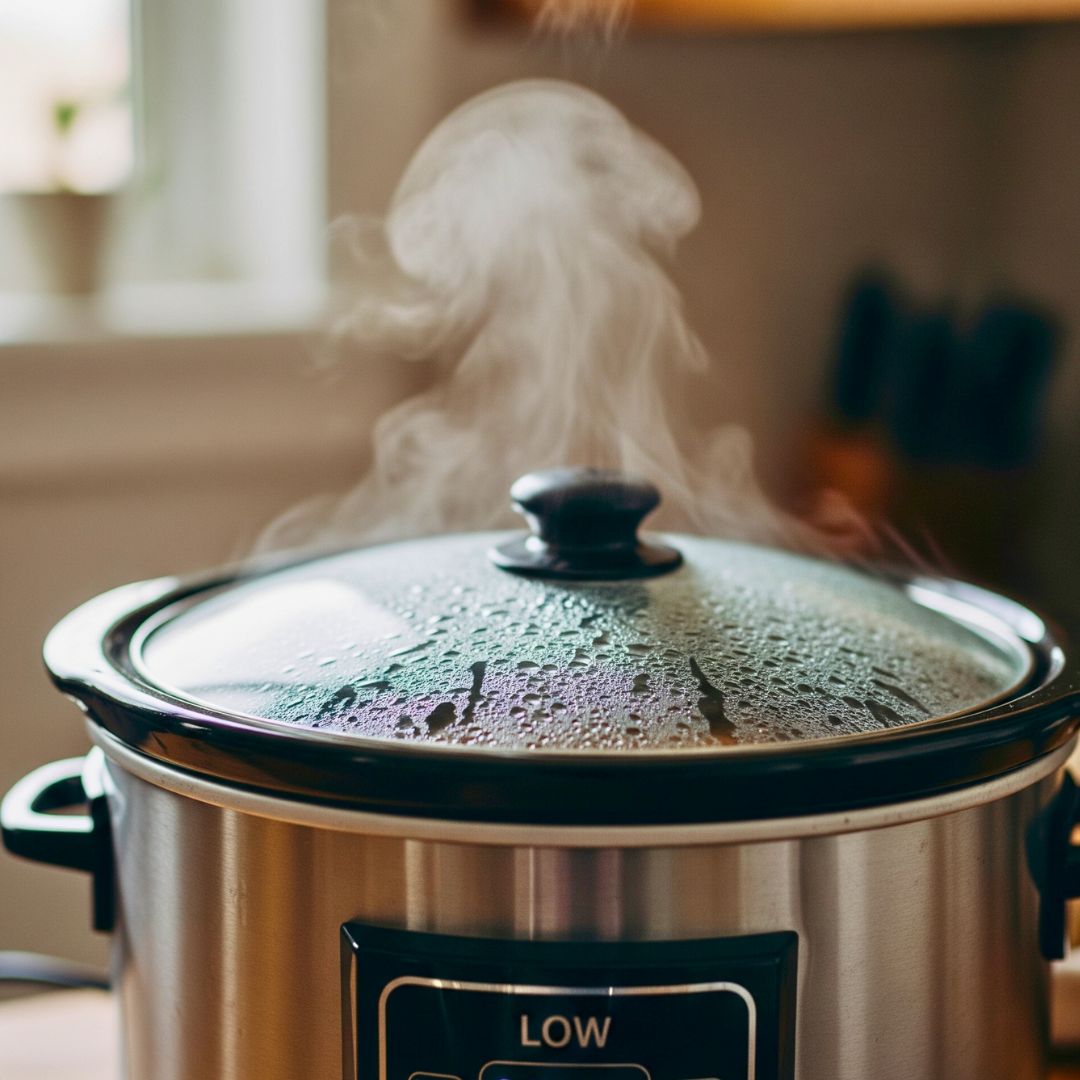Easy & Comforting Slow Cooker Creamy Chicken and Rice Soup Recipe 13 Chicken cooking in crockpot