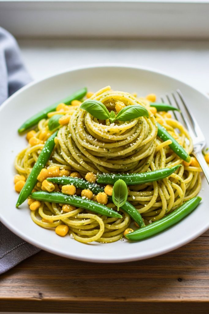 Pesto Pasta With Corn and Green Beans (Easy & Healthy 25-Minute Recipe) 8 Pesto Pasta With Corn and Green Beans