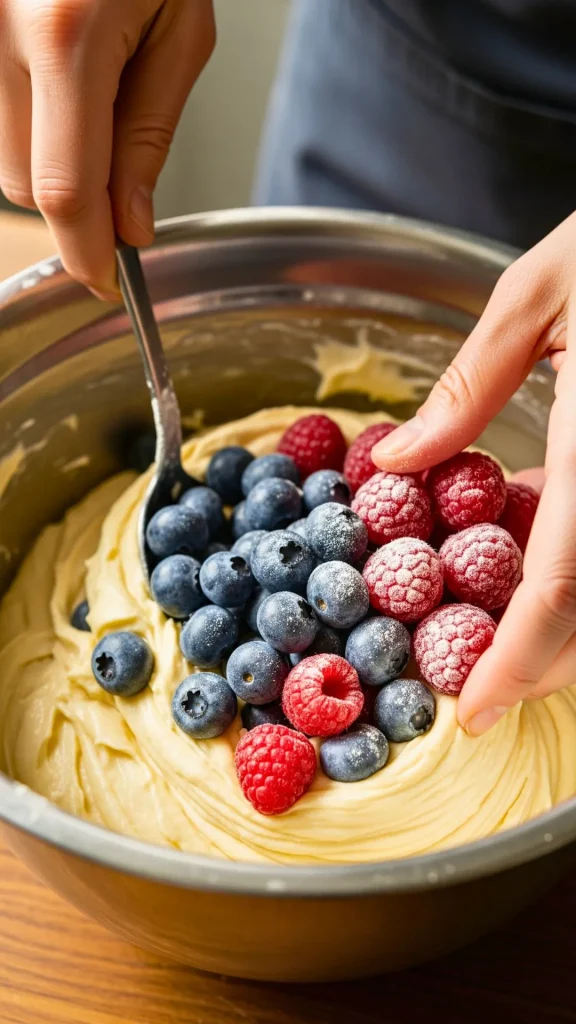 Lemon Berry Cake Recipe (Quick & Easy) | Moist Lemon Berry Dessert for Any Occasion 21 Coating blueberries and raspberries with flour to prevent sinking