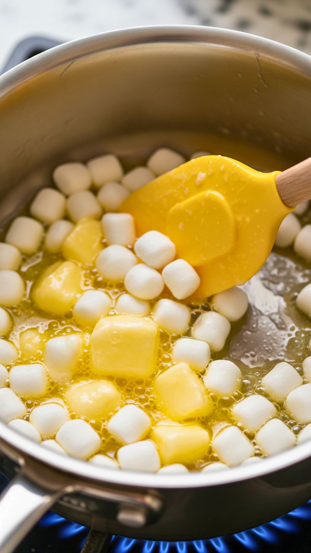 Pistachio Halvah Rice Krispies Treats – Easy No-Bake Dessert Recipe With Middle Eastern Flavors 11 Melting butter and marshmallows in saucepan