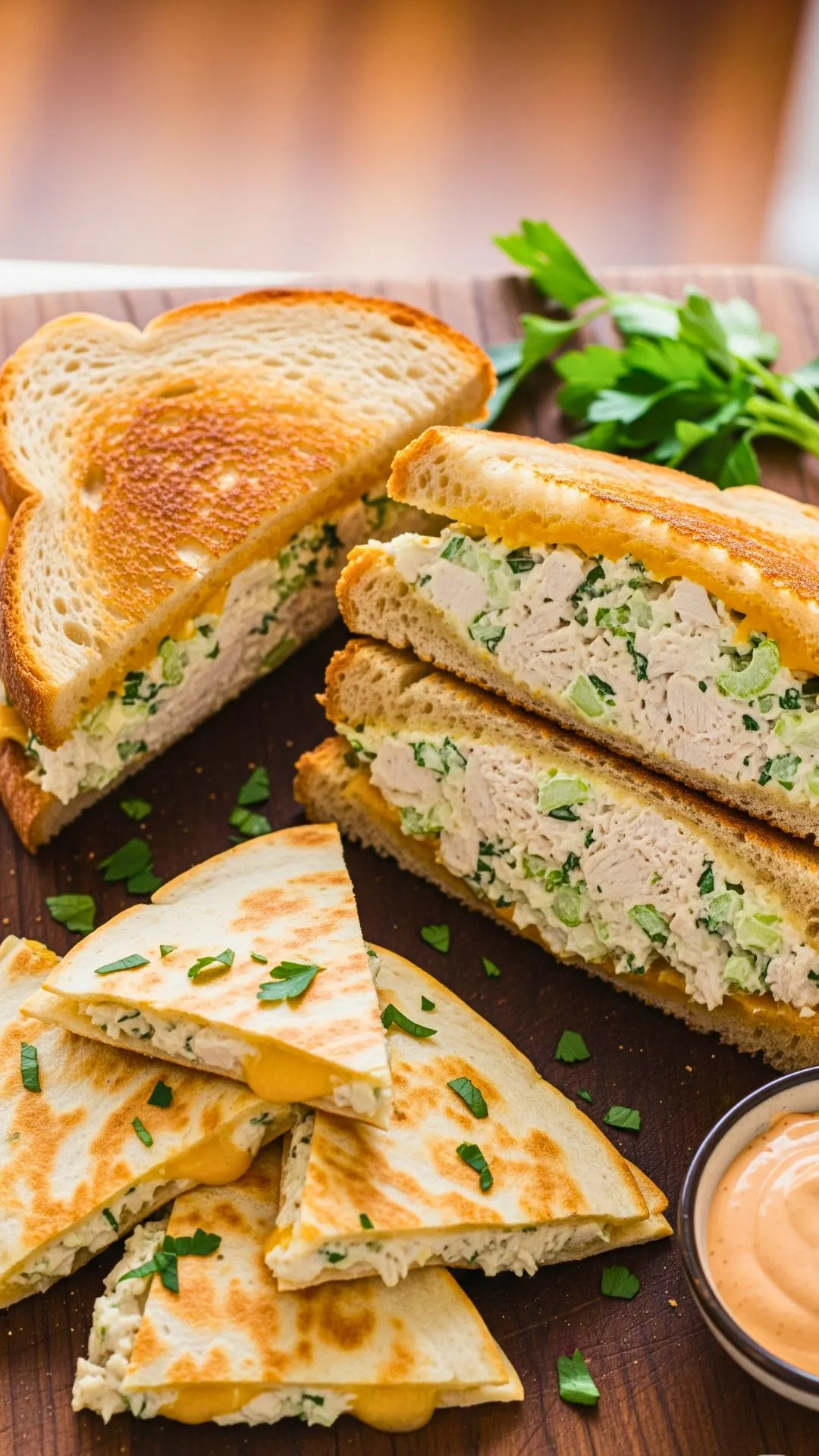 21 Simple Chicken Salad Recipes You’ll Want to Make Again & Again! 62 Chicken salad melt with cheese in a skillet
