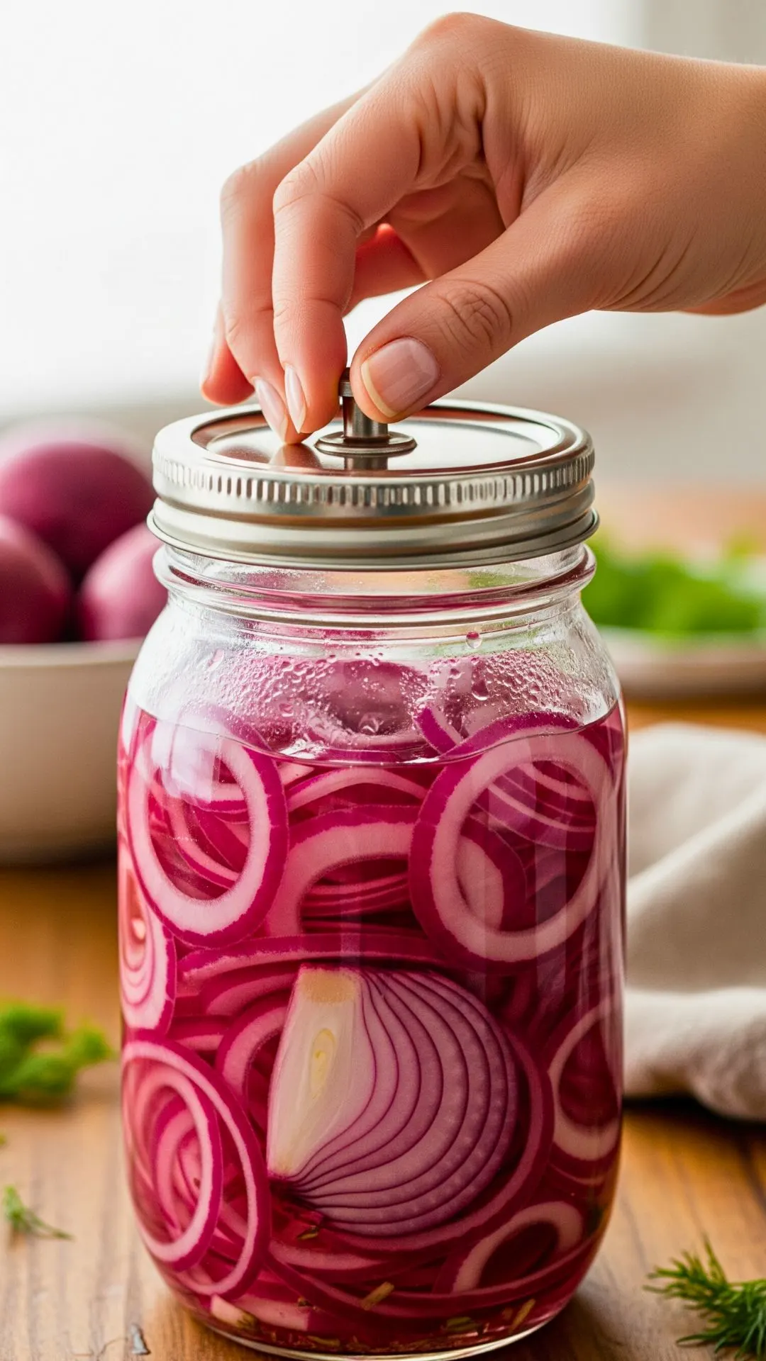 Quick Pickled Red Onion Recipe | 10-Minute Healthy Meal Prep Condiment 21 Sealed jar of pickled red onions cooling — quick pickled red onion recipe for meal prep