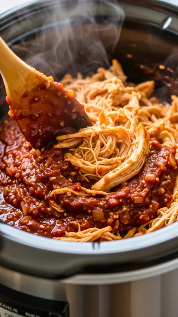 Slow Cooker Chipotle Chicken Sloppy Joes (Easy Crockpot Dinner Recipe) 40 Shredding the cooked chicken and mixing back into sauce