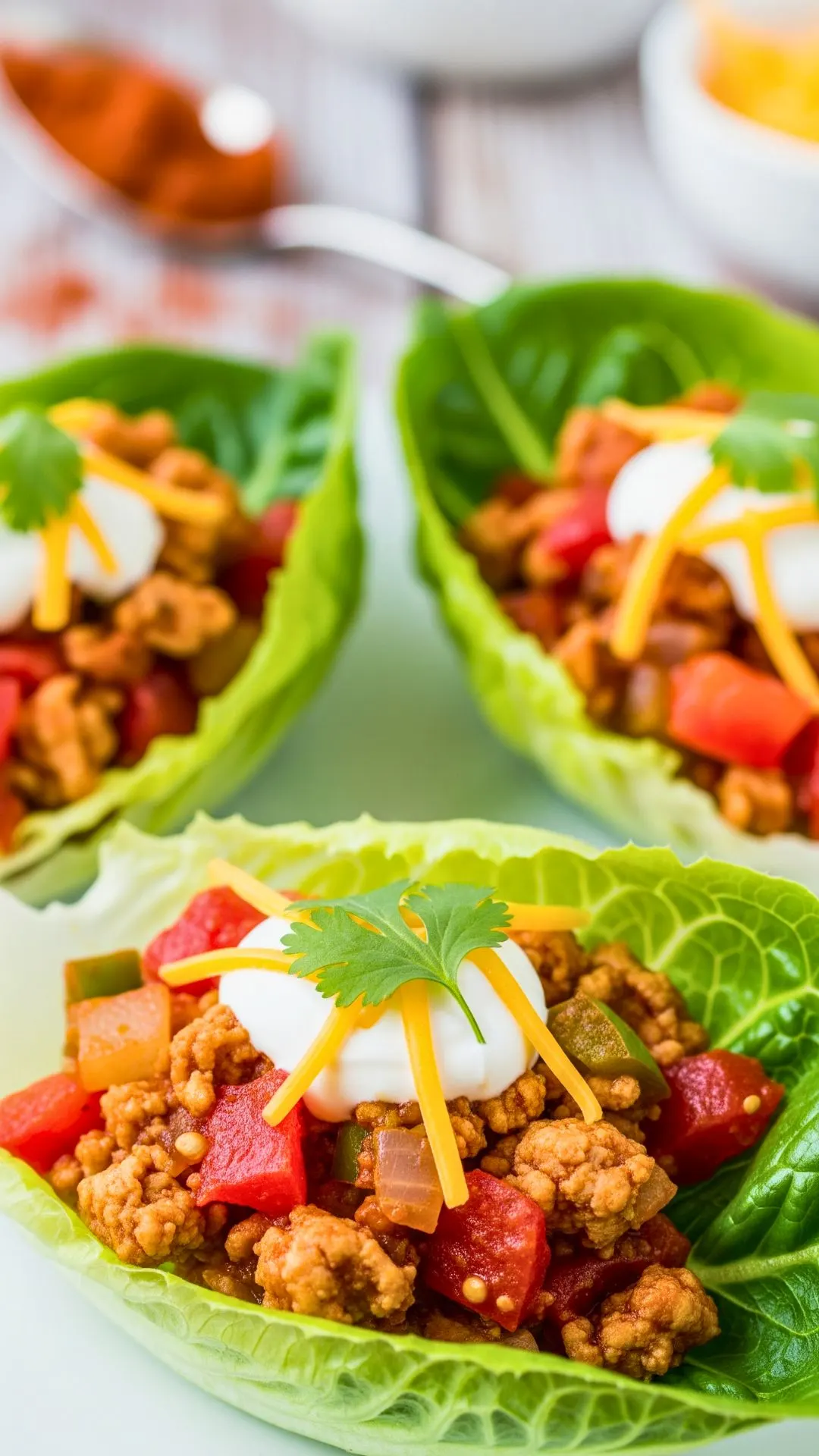Healthy Turkey Chili Recipe (High Protein, Low Fat & Perfect for Meal Prep) 26 Turkey chili in a lettuce wrap for low-carb serving