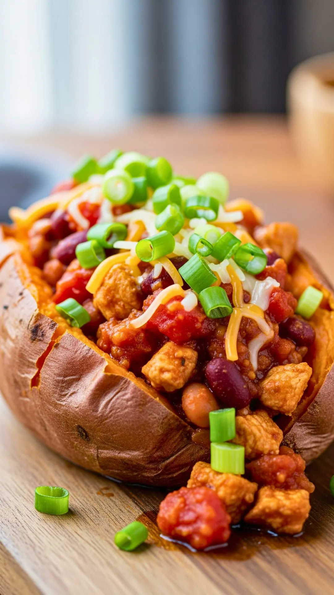 Healthy Turkey Chili Recipe (High Protein, Low Fat & Perfect for Meal Prep) 27 Turkey chili served over a baked potato