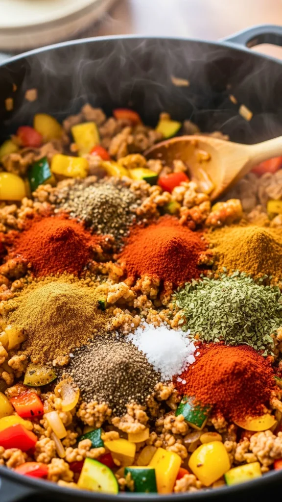 Healthy Turkey Chili Recipe (High Protein, Low Fat & Perfect for Meal Prep) 20 Adding chili powder, cumin and other spices