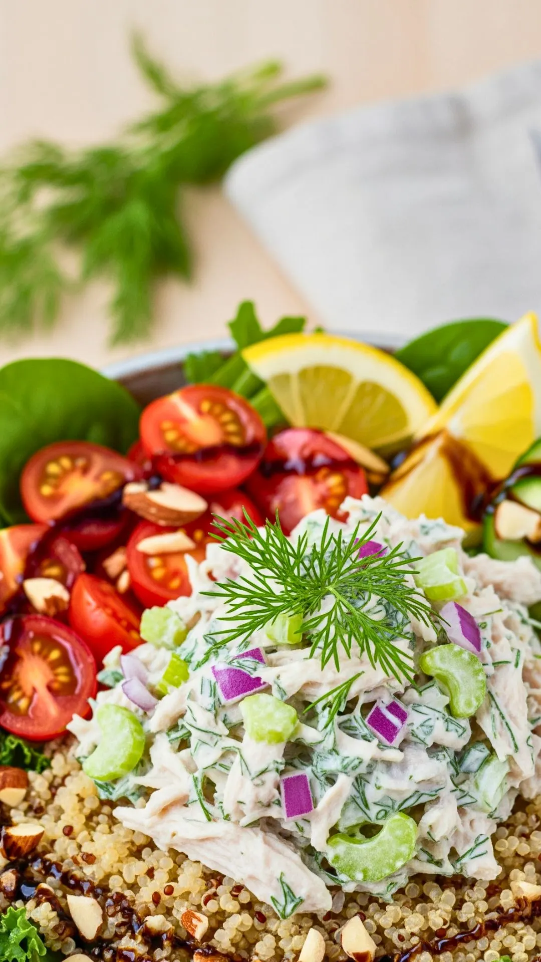 21 Simple Chicken Salad Recipes You’ll Want to Make Again & Again! 58 High-protein chicken salad grain bowl with quinoa and greens