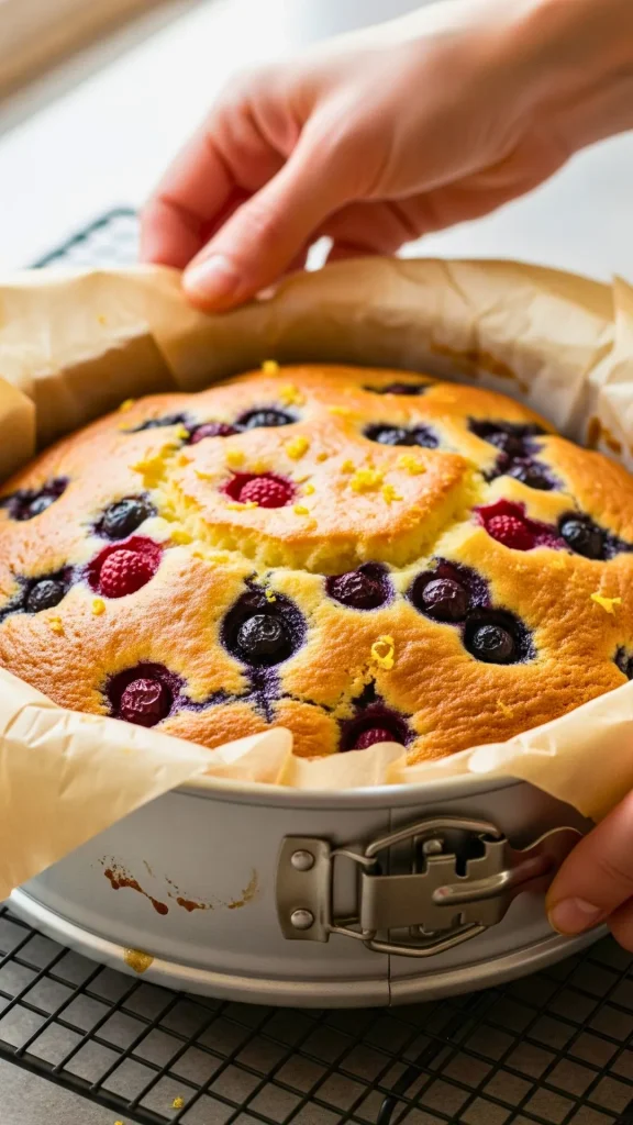 Lemon Berry Cake Recipe (Quick & Easy) | Moist Lemon Berry Dessert for Any Occasion 23 Cooling the baked Lemon Berry Cake on a rack