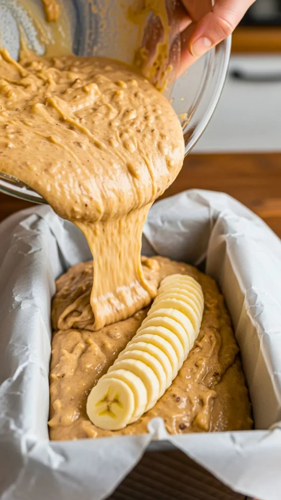 Banana Bread Recipe | Easy, Moist & Healthy Variations (Gluten-Free, Keto, Vegan) 34 Prepared loaf pan lined with parchment and batter poured in