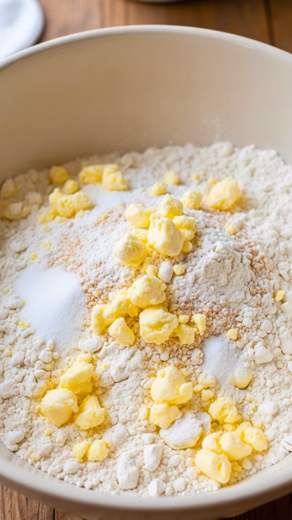Best Homemade Strawberry Shortcake Recipe | Easy Classic Summer Dessert 22 Mixing flour, sugar, baking powder and cold butter for flaky shortcakes - step for strawberry shortcake recipe