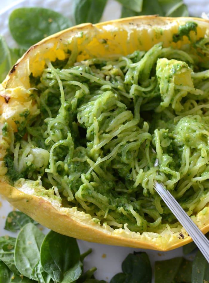 Low Fat Pesto Spaghetti Squash