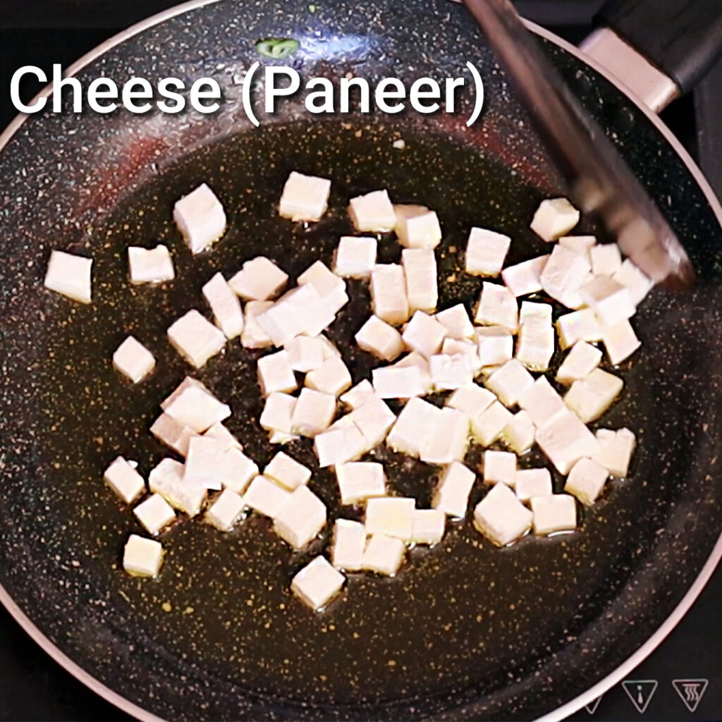 Fry the paneer for the Vegetable rice