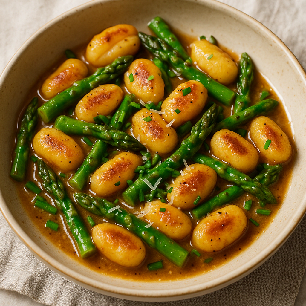 Skillet Gnocchi With Miso Butter and Asparagus