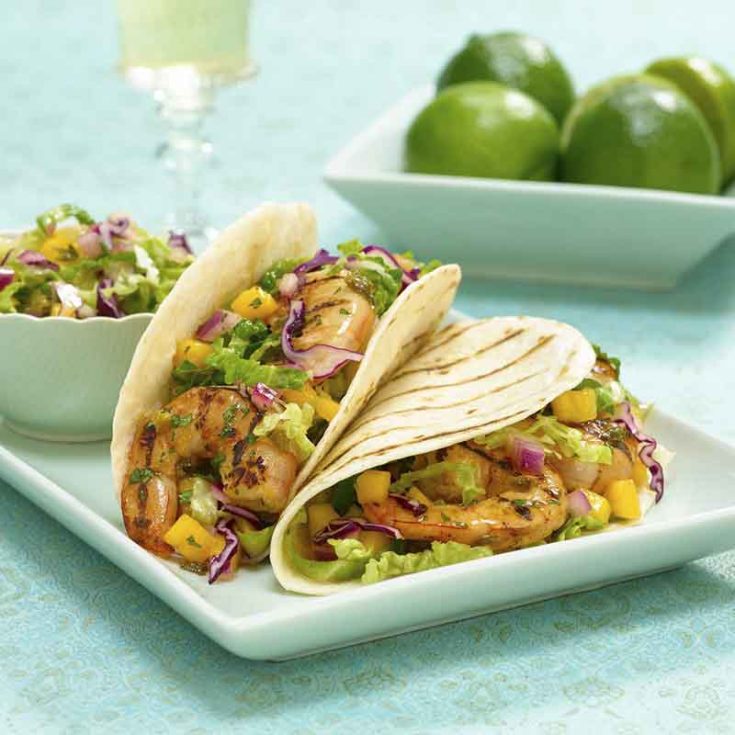 Grilled Shrimp Tacos with Jalapeño Mango Slaw