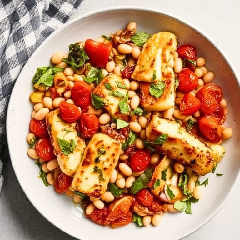 Crispy Halloumi With Tomatoes and White Beans (Easy Mediterranean Dinner)