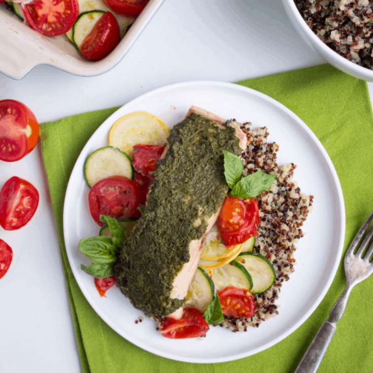 Image for One Pan Baked Pesto Salmon with Veggies