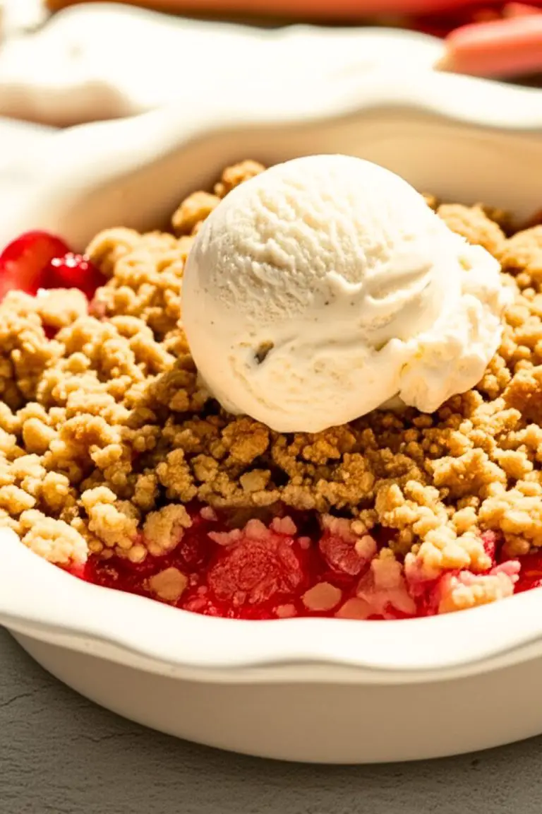 Rhubarb Crisp with Vanilla Ice Cream