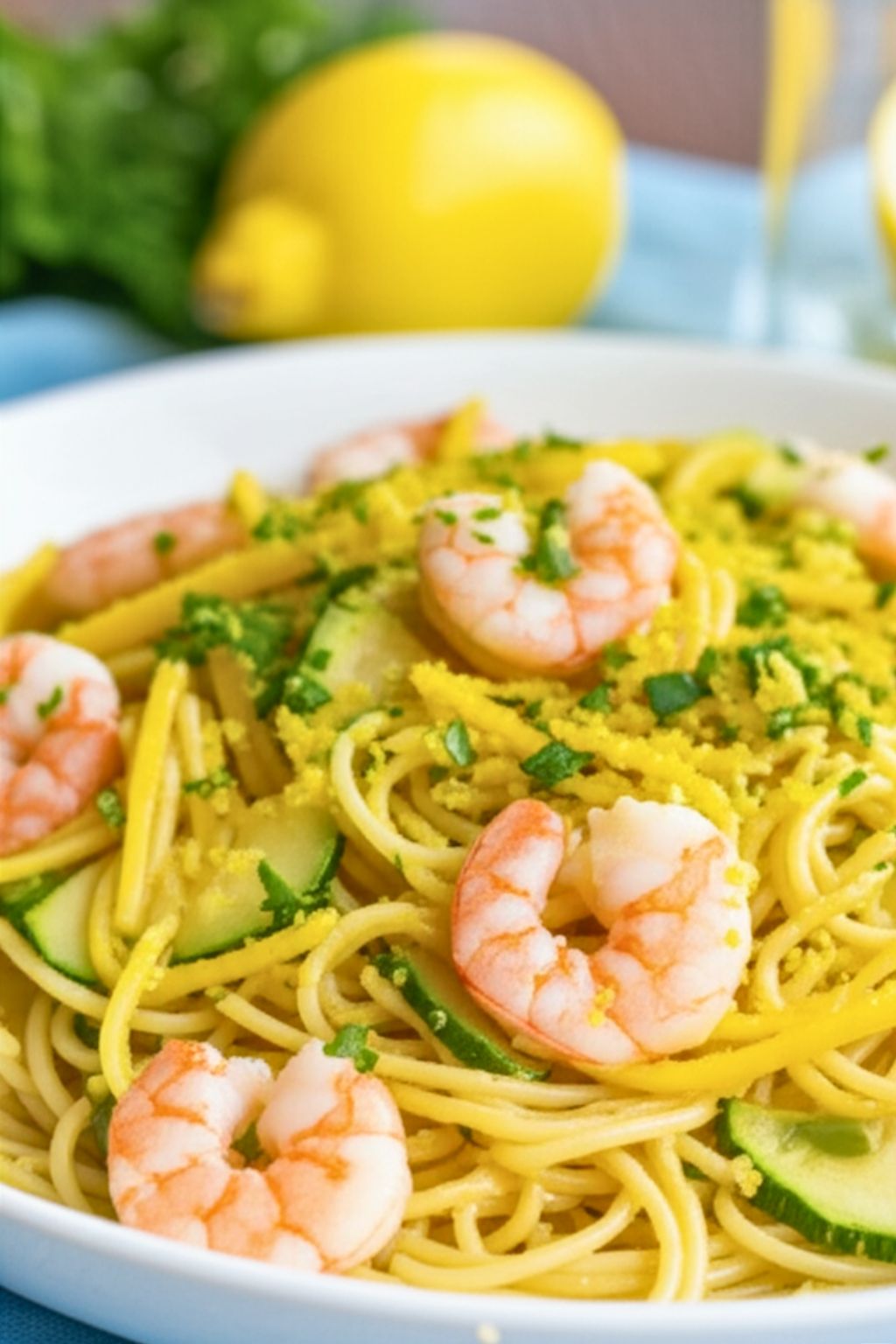 Spaghetti with Prawns, Courgettes & Gremolata
