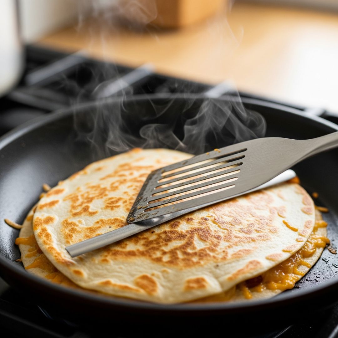 Cooking quesadilla on skillet