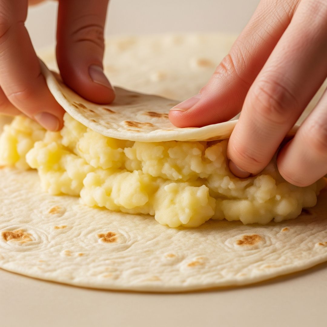 Filling quesadilla with mashed potato
