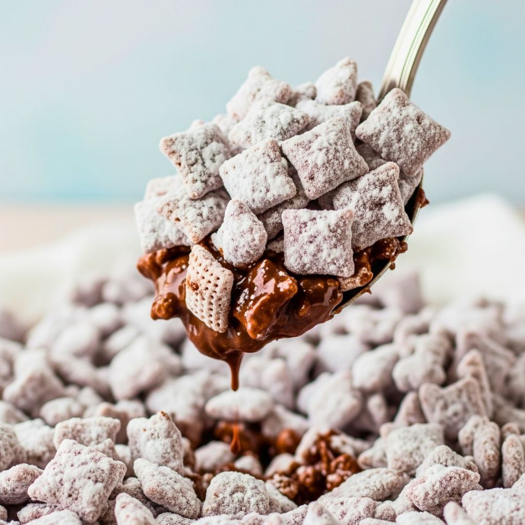 Best Ever Puppy Chow Recipe (Muddy Buddies) | Easy No-Bake Sweet Snack Mix 13 Finished puppy chow snack mix ready to serve