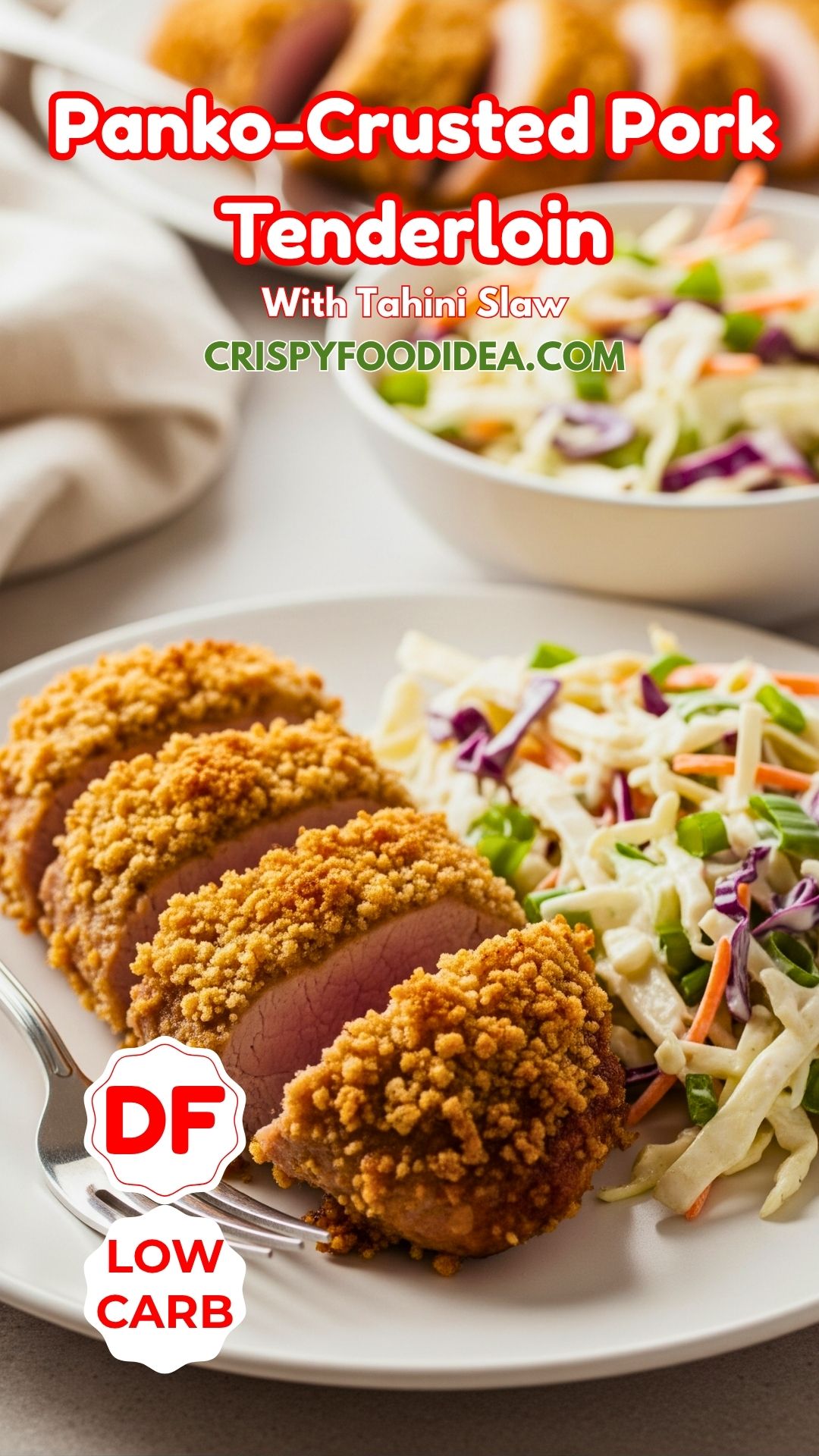 Panko-Crusted Pork Tenderloin With Tahini Slaw Recipe
