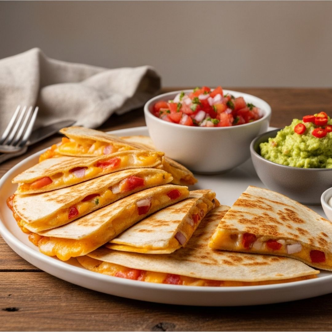 Sliced crispy potato quesadilla