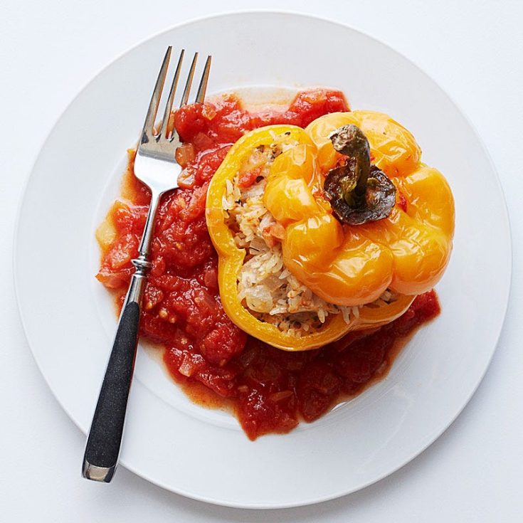 Image for Peppers stuffed with herbed ground turkey and rice