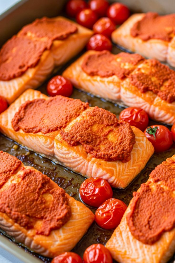 Baked Salmon With Harissa and Cherry Tomatoes (Easy + Healthy!) 4 Baked Salmon With Harissa