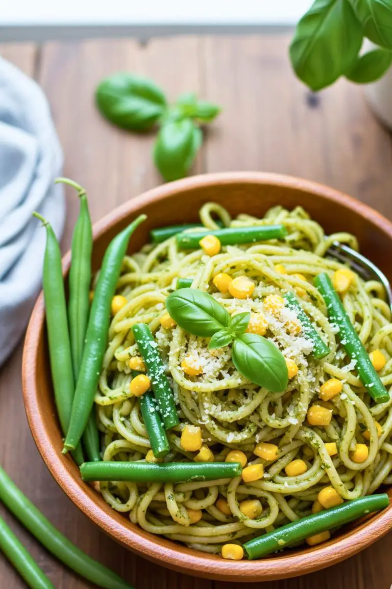 Pesto Pasta With Corn and Green Beans