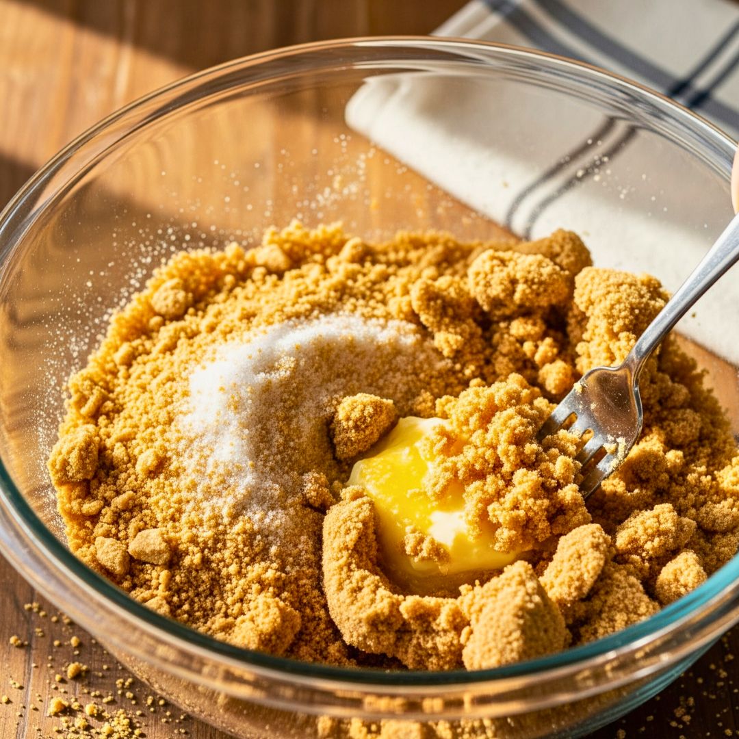 Graham cracker crust pressed into pie pan