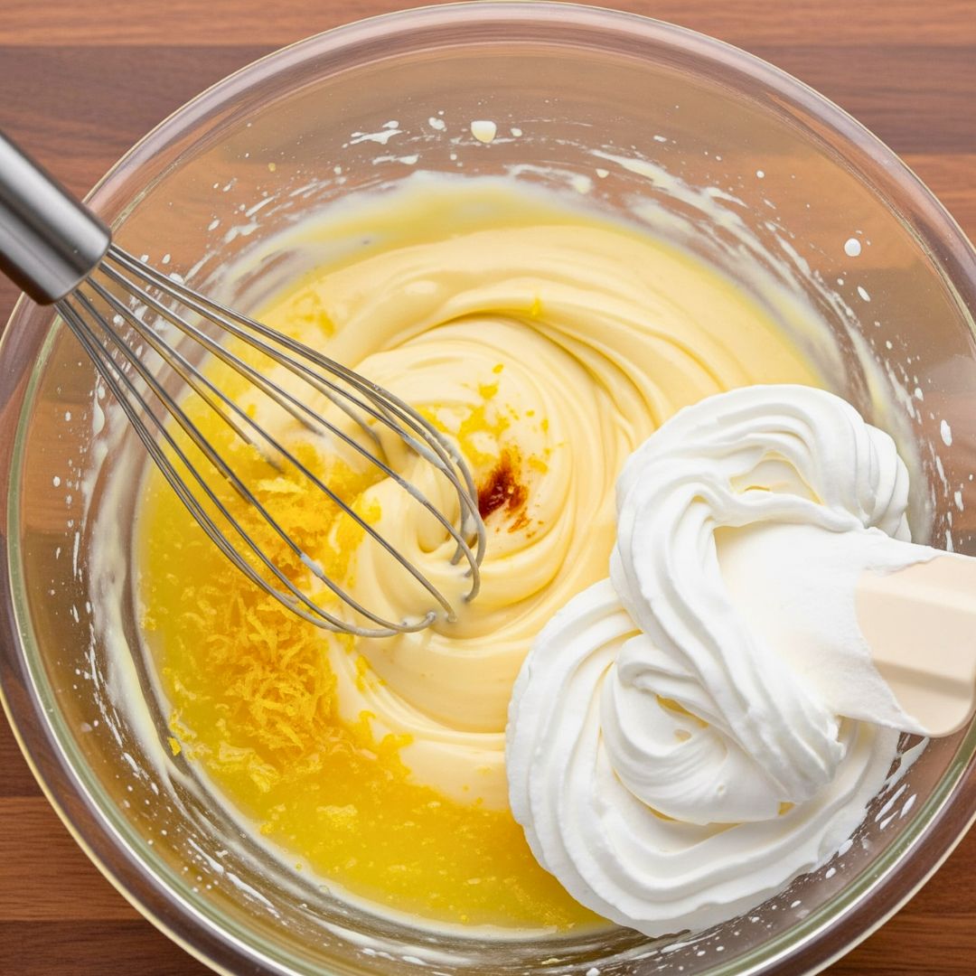 Mixing lemon filling with sweetened condensed milk