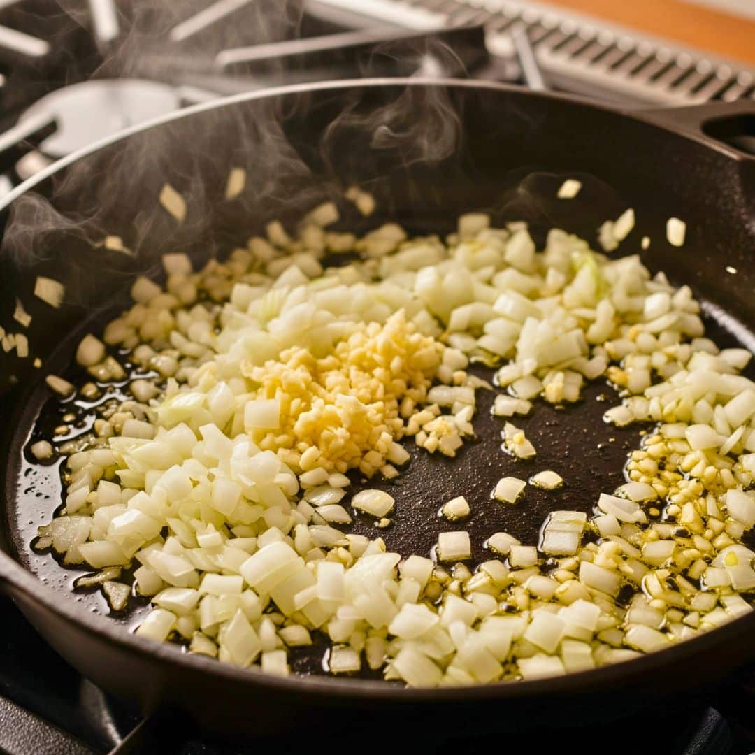 Step 1: Sauté onion and garlic in olive oil