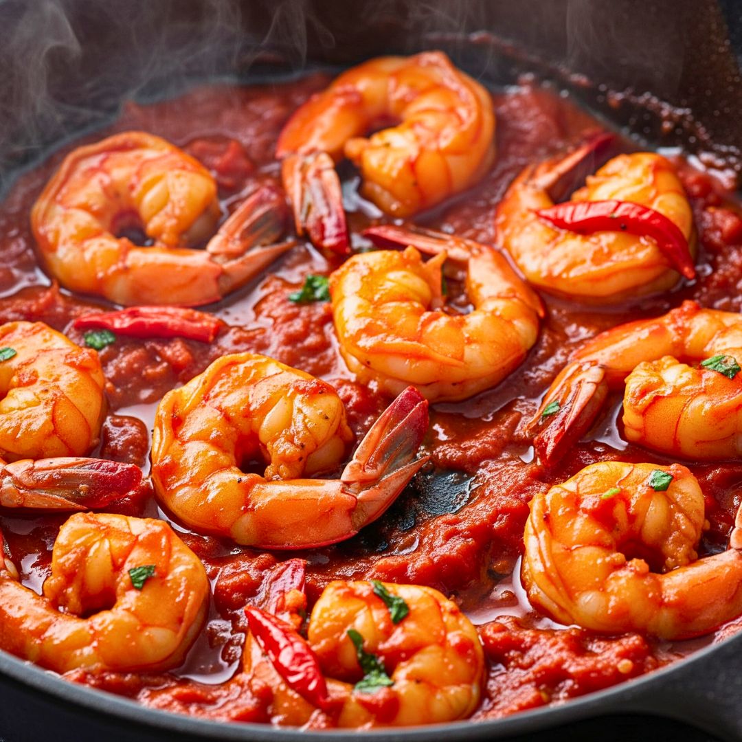 Shrimp added back into spicy tomato sauce