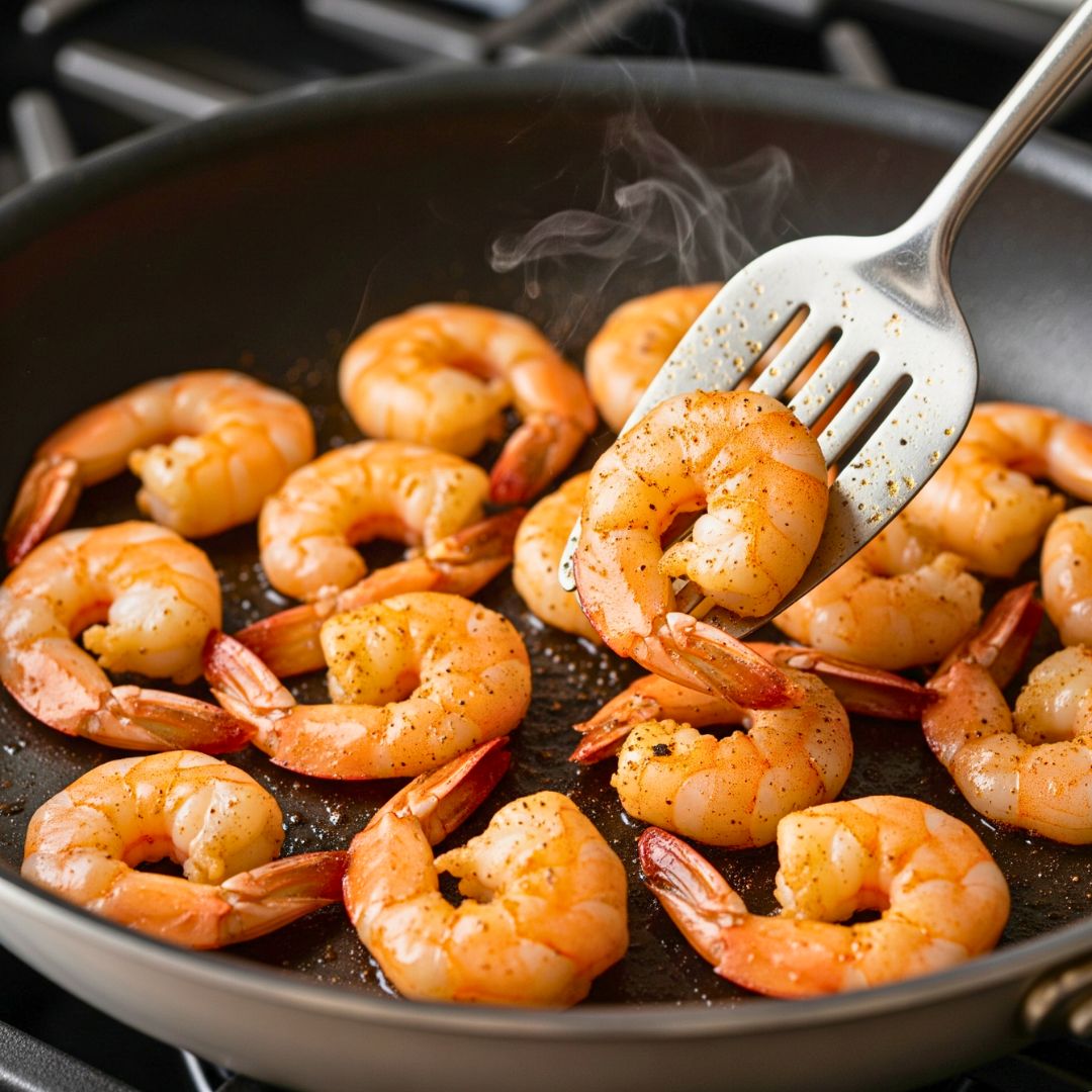 Searing shrimp in a nonstick skillet