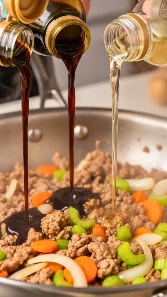 Seasoning with soy sauce, oyster sauce and rice wine vinegar
