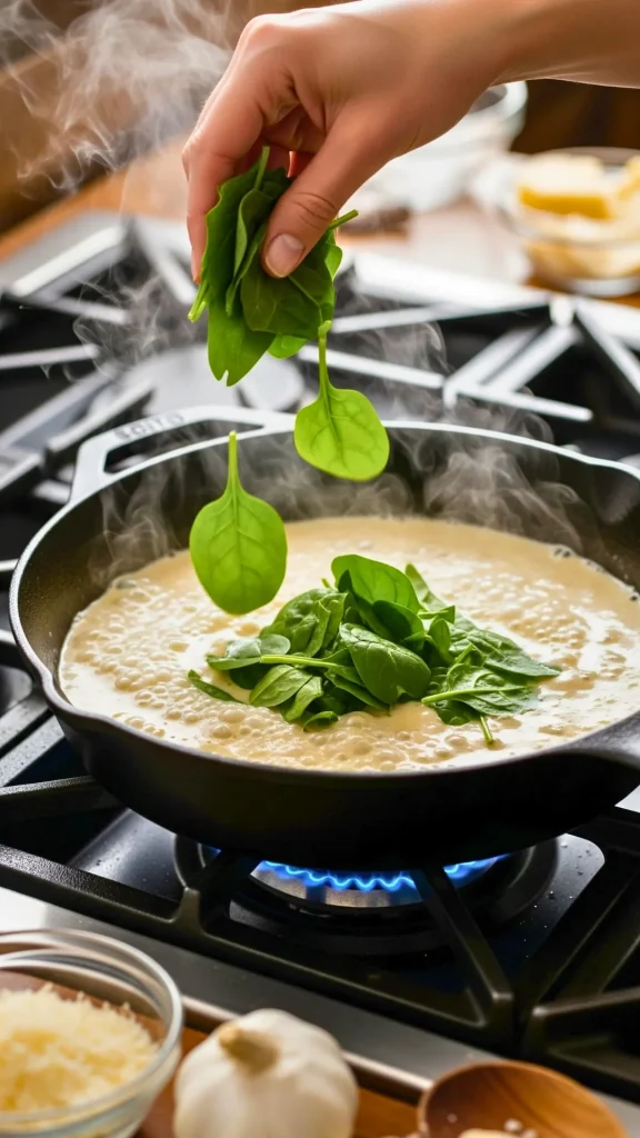 Creamy Dreamy Chicken Florentine: An Easy Taste of Italy in Your Kitchen 15 Adding spinach to the cream sauce for Chicken Florentine