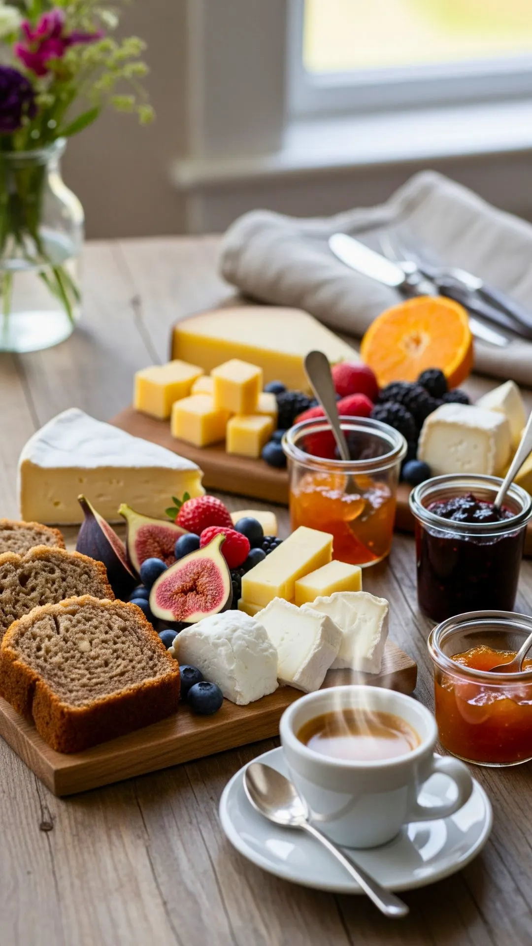 Cheese board with banana bread