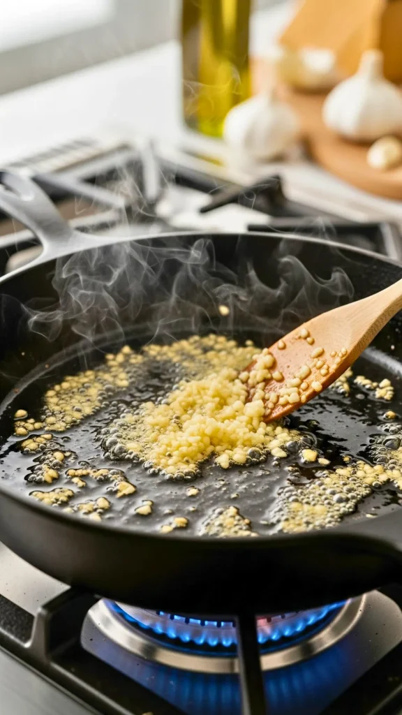 Build the Flavor Base (Garlic + Olive Oil) for Zucchini Noodle