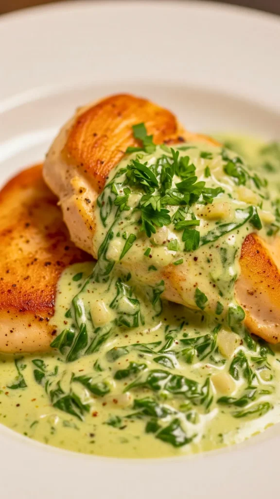 Creamy Dreamy Chicken Florentine: An Easy Taste of Italy in Your Kitchen 16 Chicken Florentine finished and plated - creamy Italian chicken with spinach