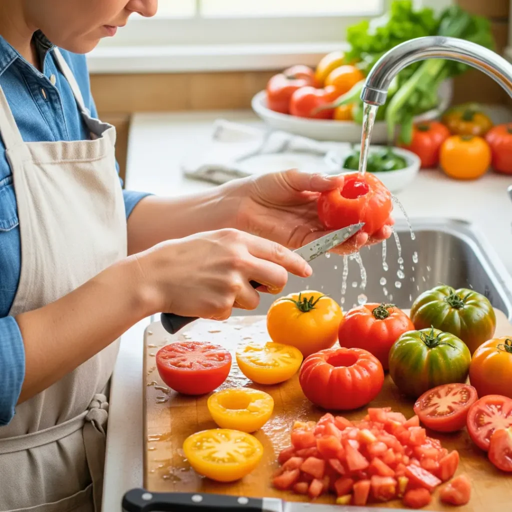 Chopped heirloom tomatoes for sorbet